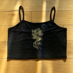Dragon Green Black Embroidered Cropped Tank